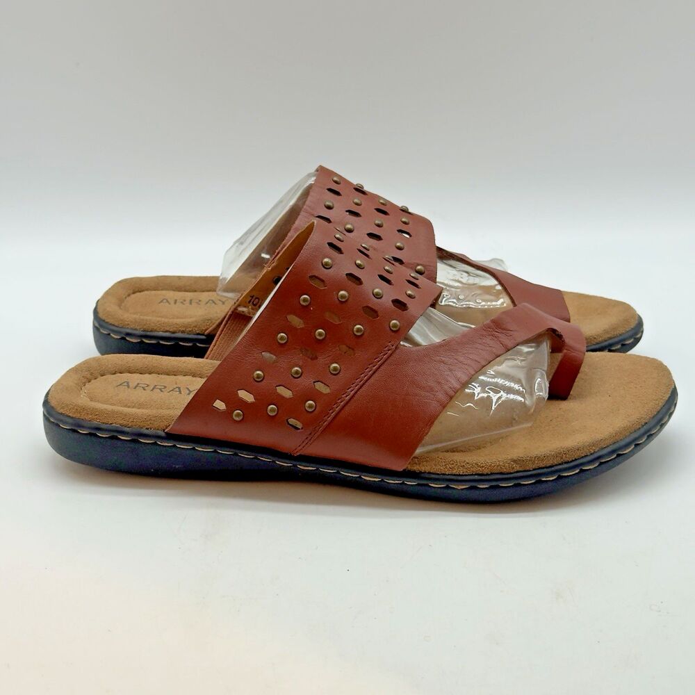 Array Catalina Leather Studded Perforated Slip On Women's 10W Brown Sandals